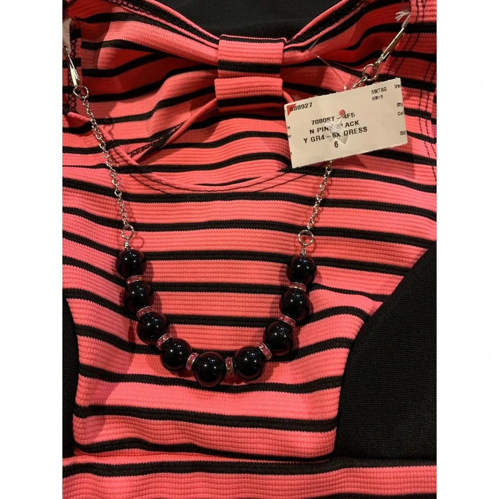 Pink Crush Girls Dress with Detachable Necklace New with Tags 4 Pink Black Cute